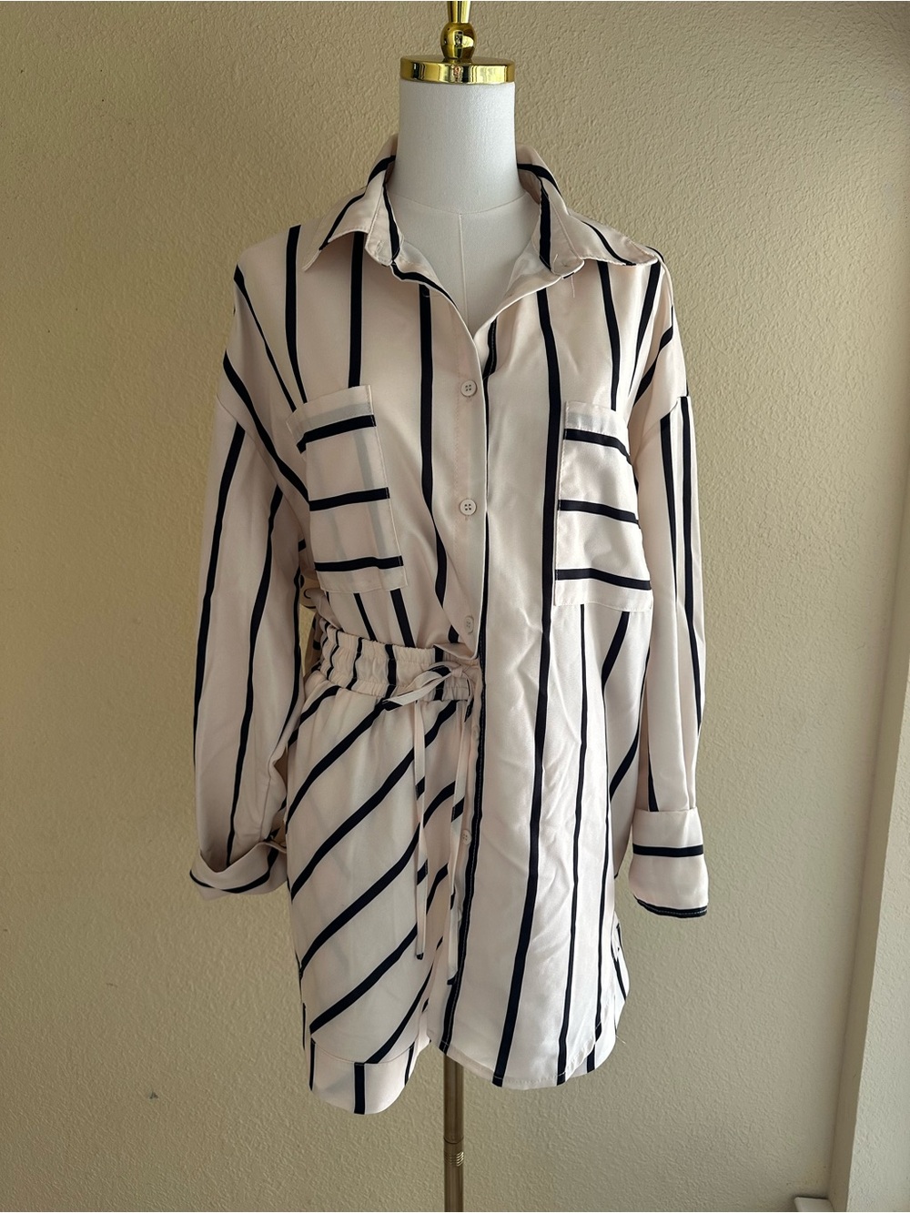 Cream and Black Striped Set